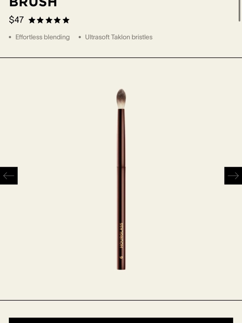 NWT Hourglass Brown Eye Blending Brush - Soft Tapered Taklon